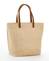 JB-916 L- Large Jute Tote Bag with beautiful leather handles, zipper closure at the top and inside zipper pocket