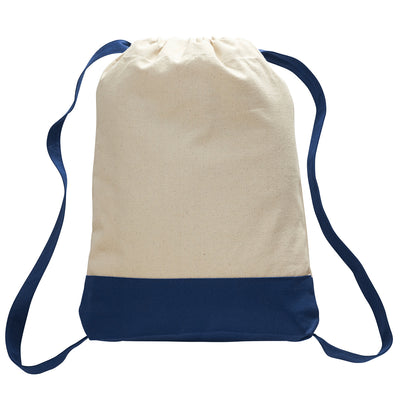 qtees-two-tone-canvas-sport-backpack-drawstring-bag-Natural / Royal Blue-Oasispromos