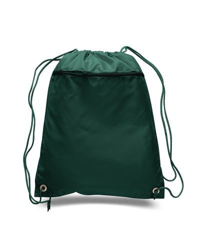 opq135200-polyester-cinch-bag-with-front-zipper-Forest Green-Oasispromos